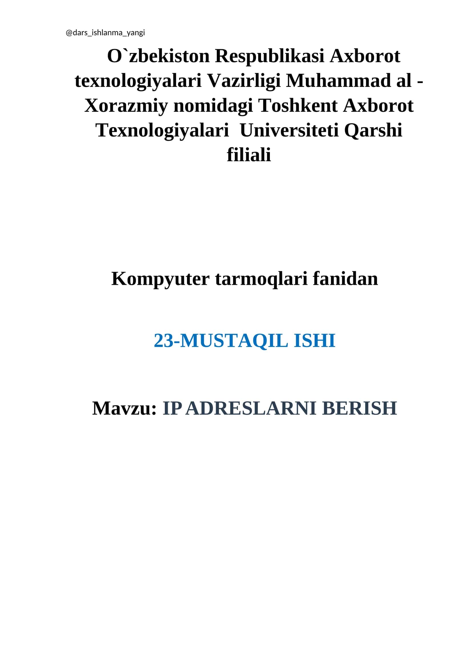 IP ADRESLARNI BERISH 1