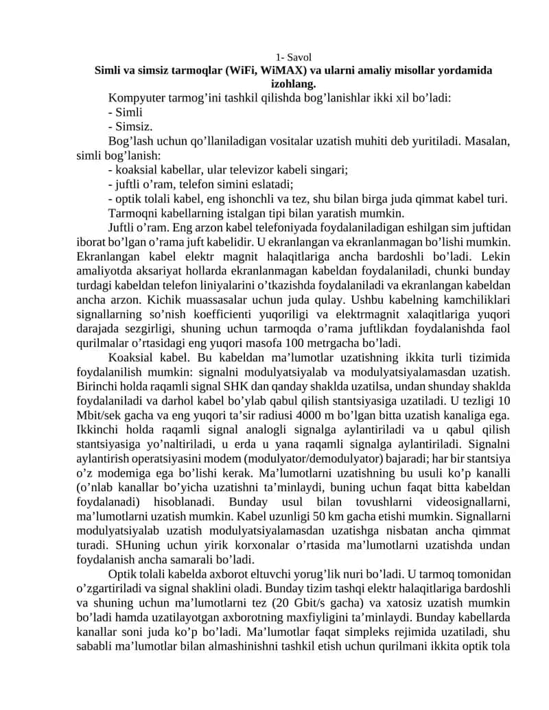 Kompyuter tarmoqlari 1