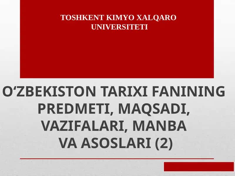 O‘ZBEKISTON TARIXI FANINING 1