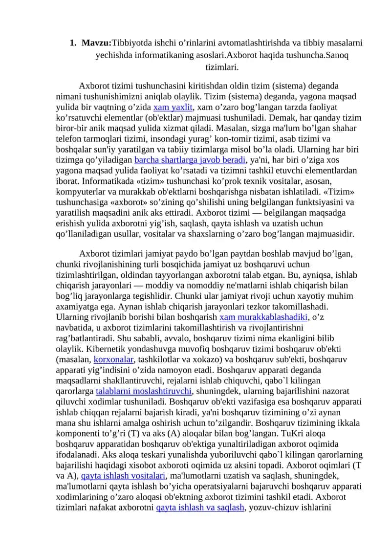Tibbiyotda Ishchi O'rilarini Avtomatlashtirish 1