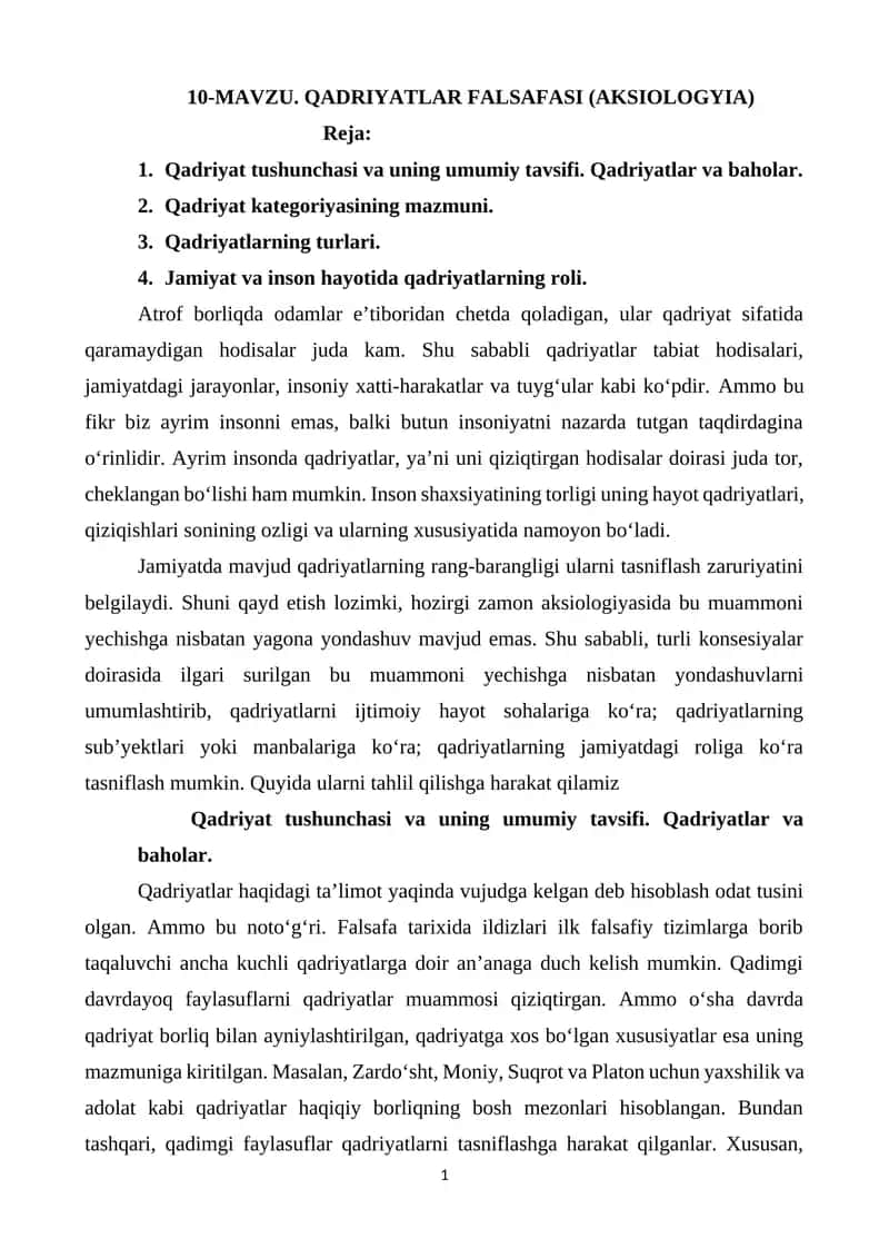 QADRIYATLAR FALSAFASI (AKSIOLOGYIA) 1