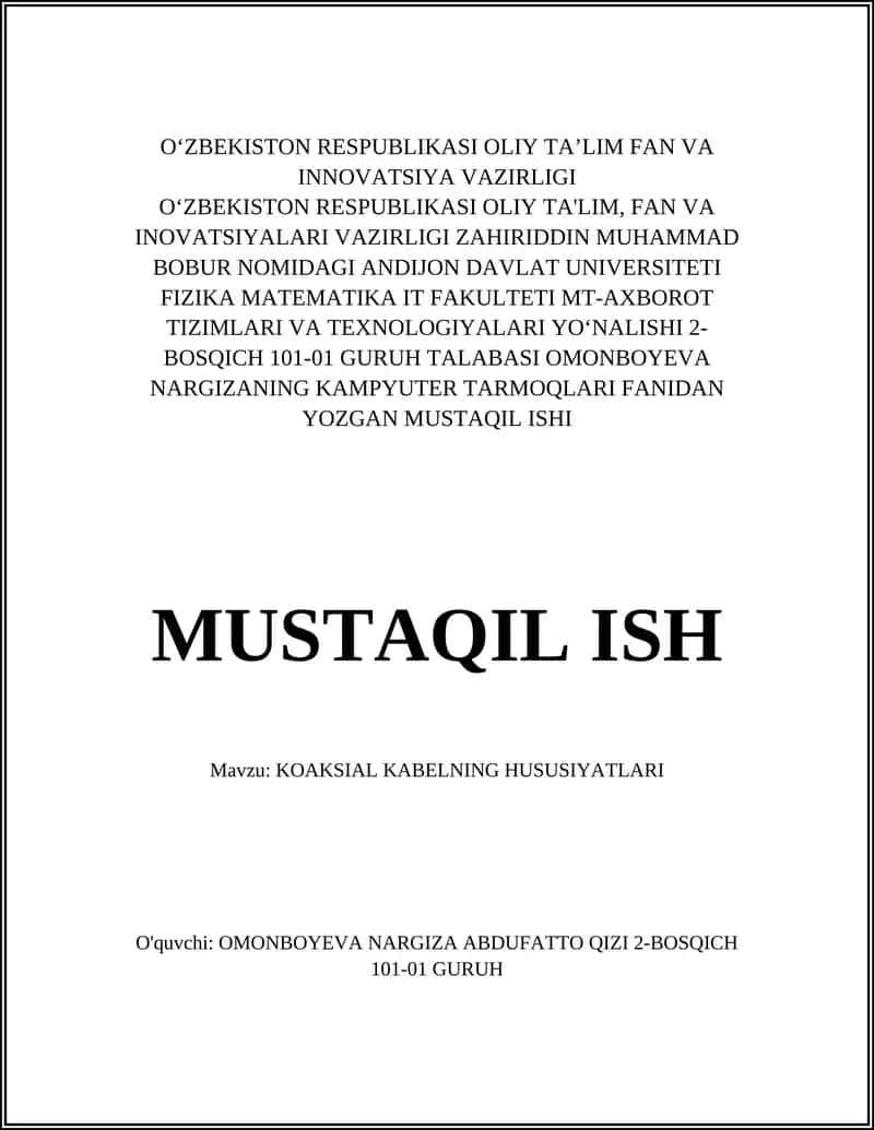 Koaksial kabelning hususiyatlari 1