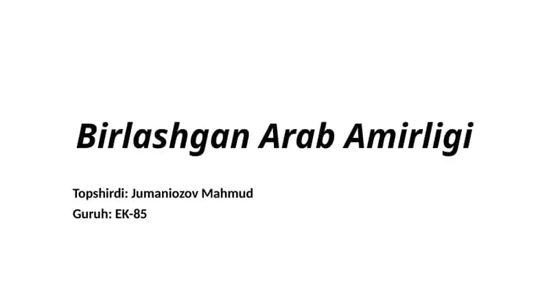Birlashgan Arab Amirligi 1
