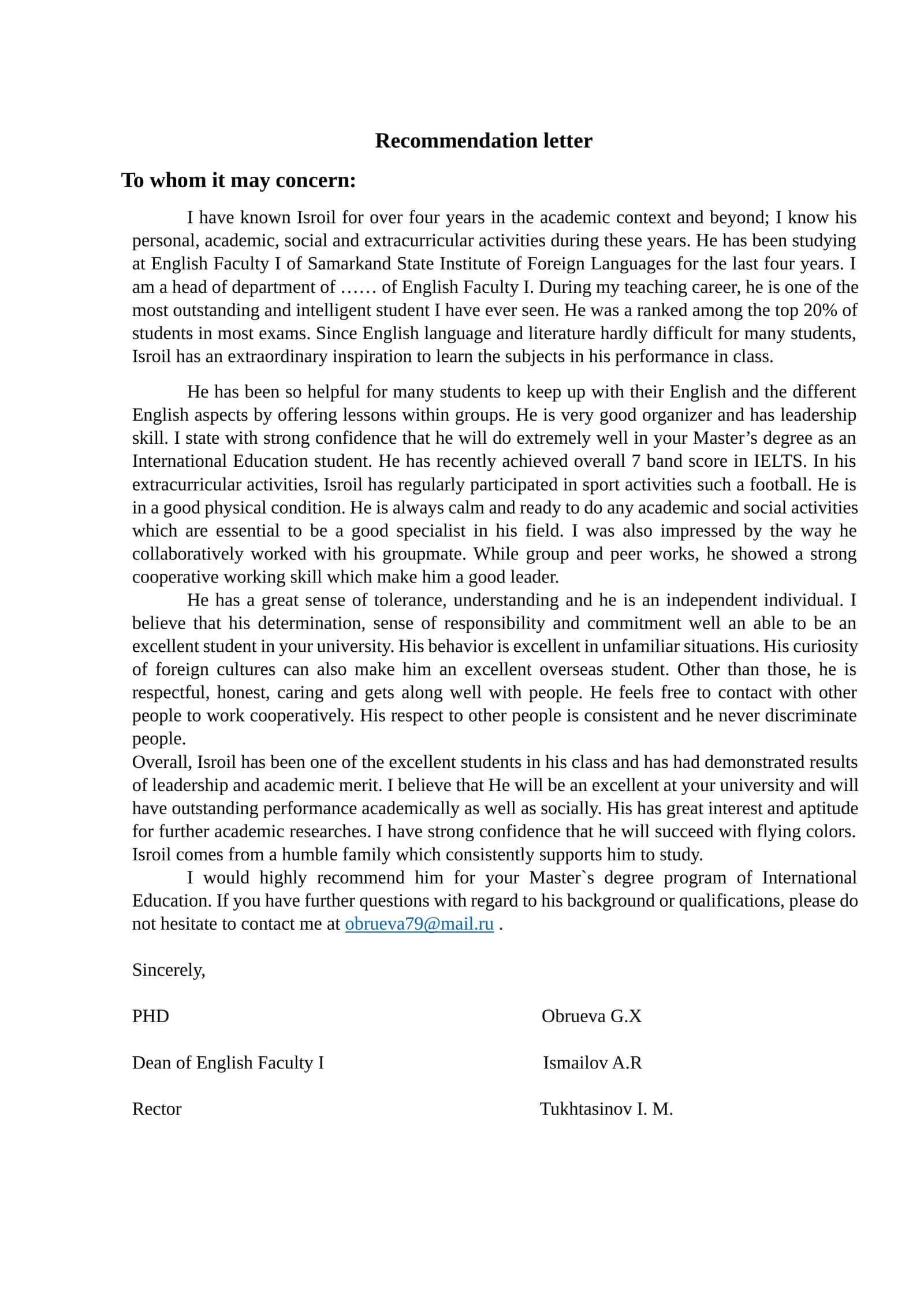 Recommendation letter 1