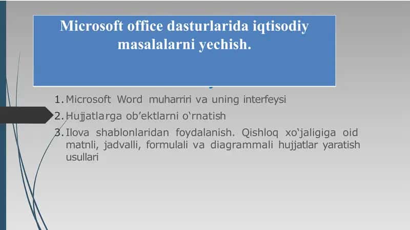 Microsoft office dasturlarida iqtisodiy masalalarni yechish 1