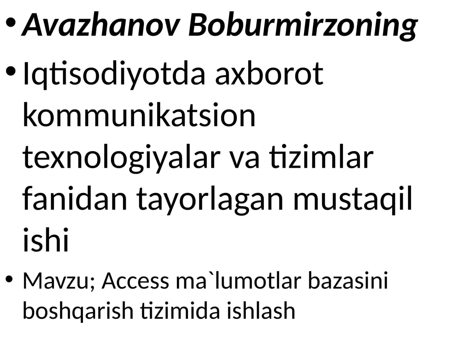Access ma`lumotlar bazasini boshqarish tizimi 1