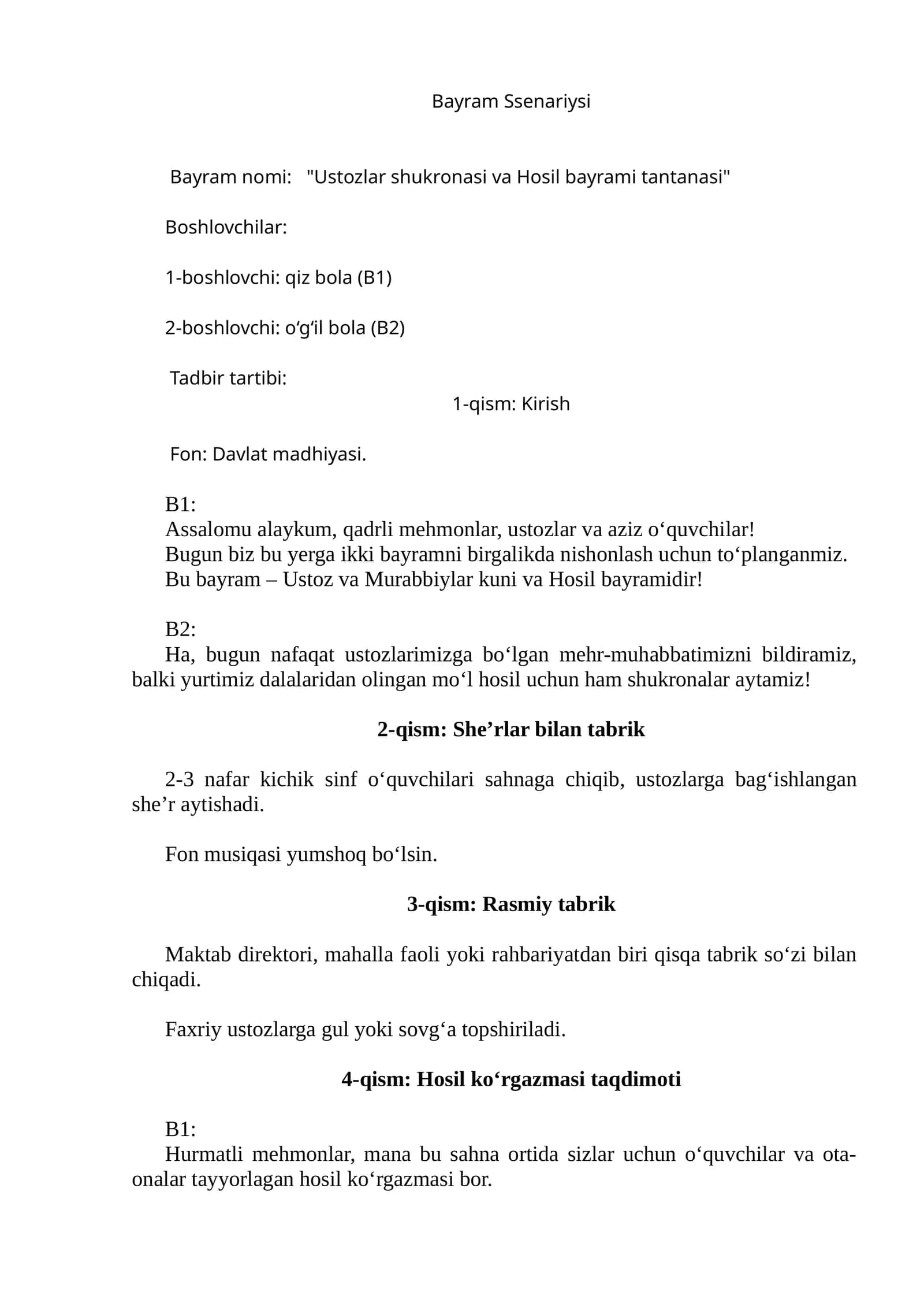 Bayram Ssenariysi 1