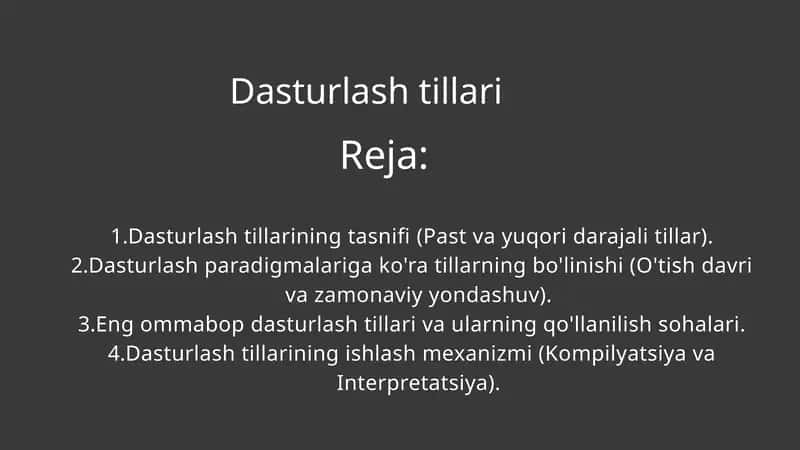 Dasturlash tillari 1