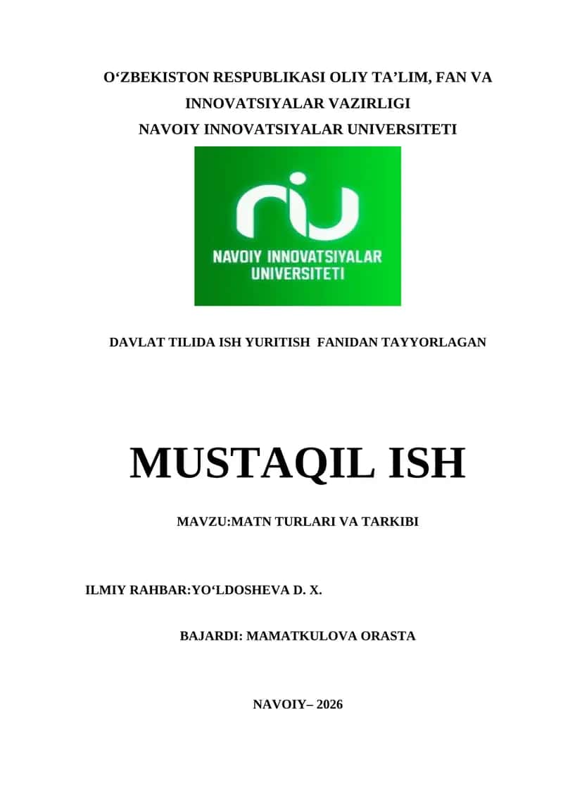 Matn Turlari va Tarkibi 1