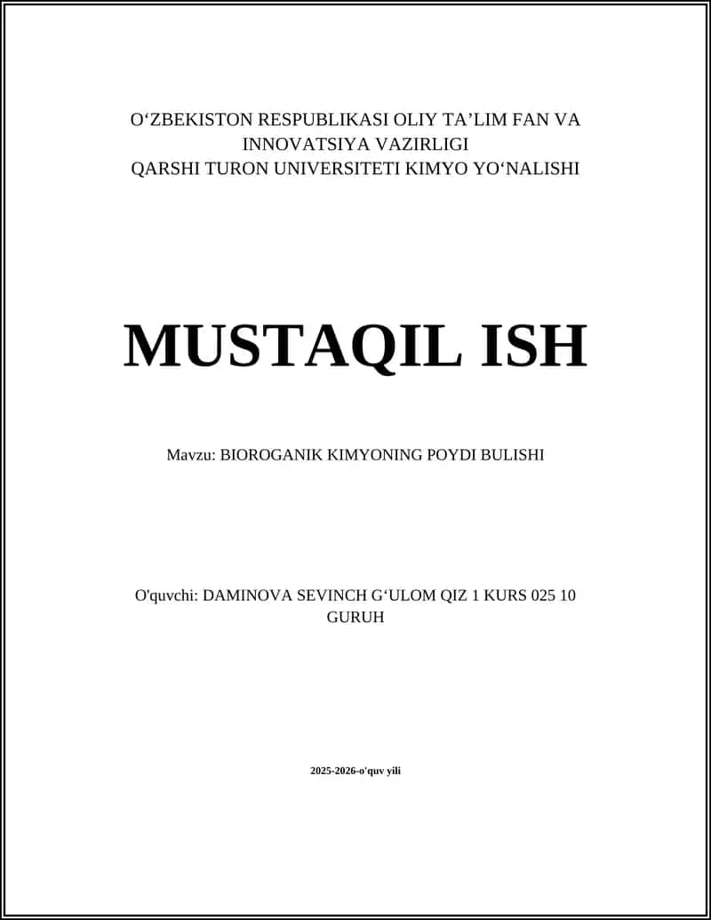 BIOROGANIK KIMYONING POYDI BULISHI 1