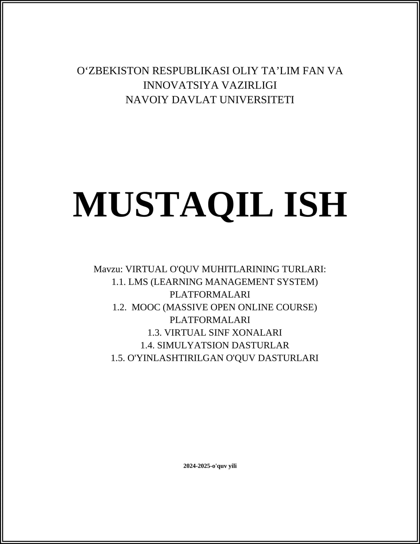 VIRTUAL O'QUV MUHITLARINING TURLARI 1