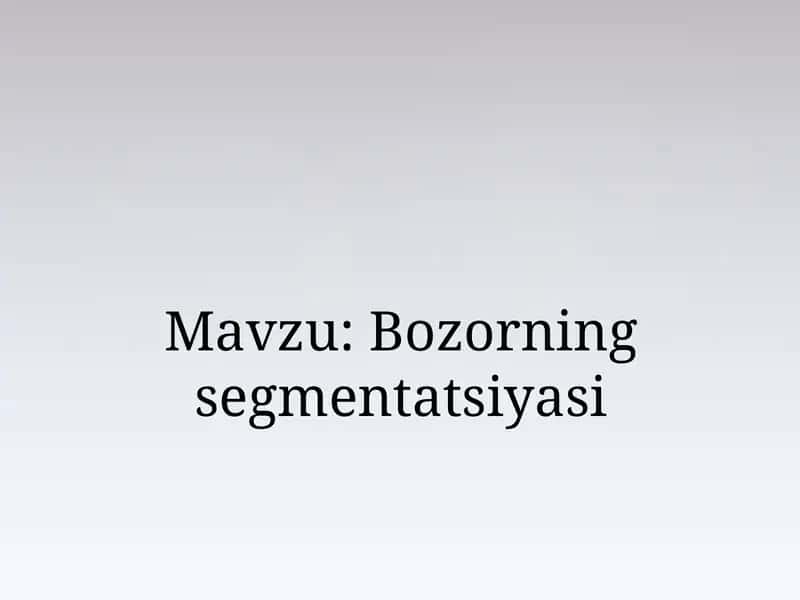 Bozor segmentatsiyasi 1