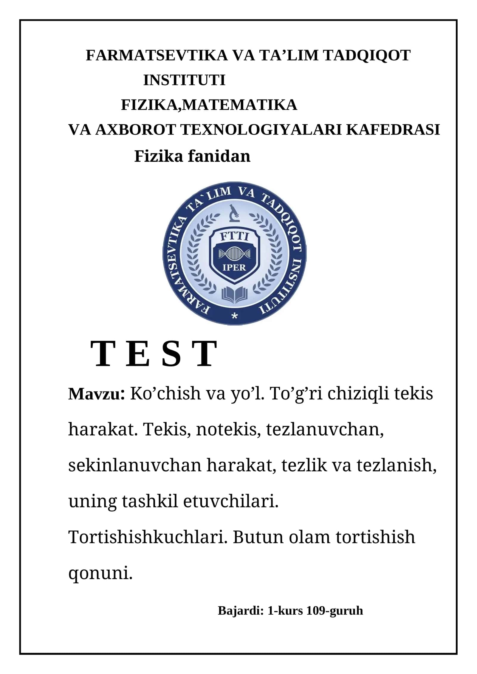 Fizika fanidan 1