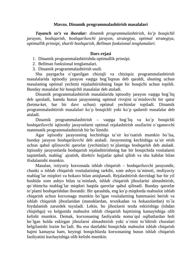 Dinamik programmalashtirish masalalari 1