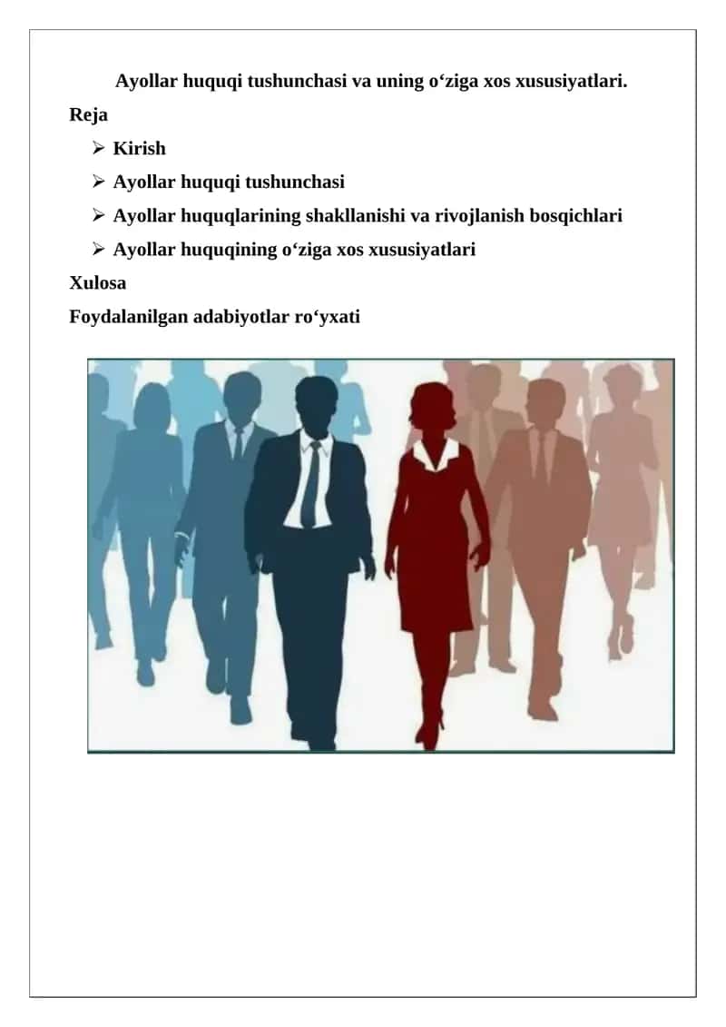 Ayollar huquqi tushunchasi va uning o‘ziga xos xususiyatlari 1