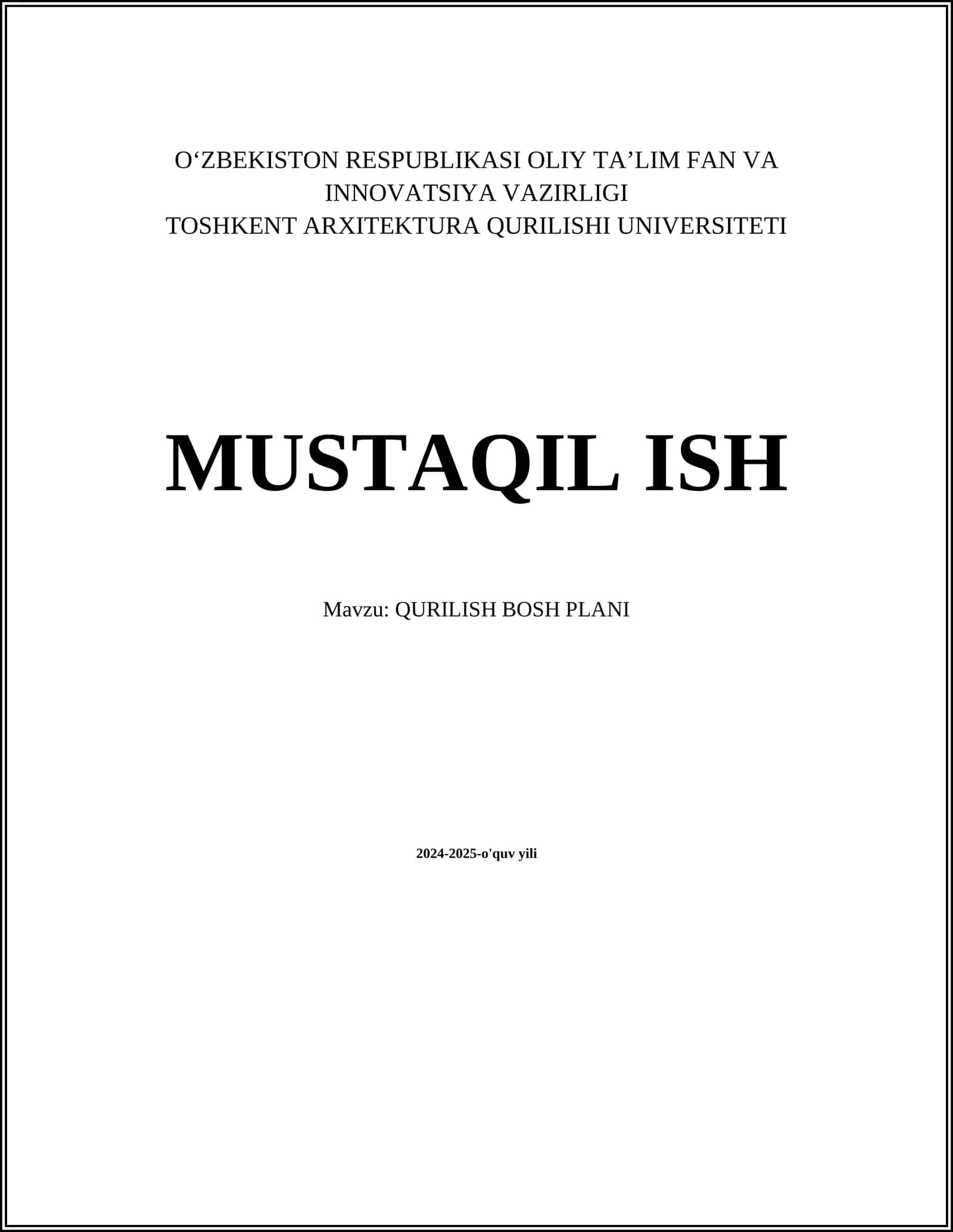 QURILISH BOSH PLANI 1
