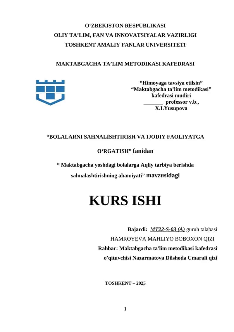 Maktabgacha yoshdagi bolalarga Aqliy tarbiya berishda sahnalashtirishning ahamiyati 1