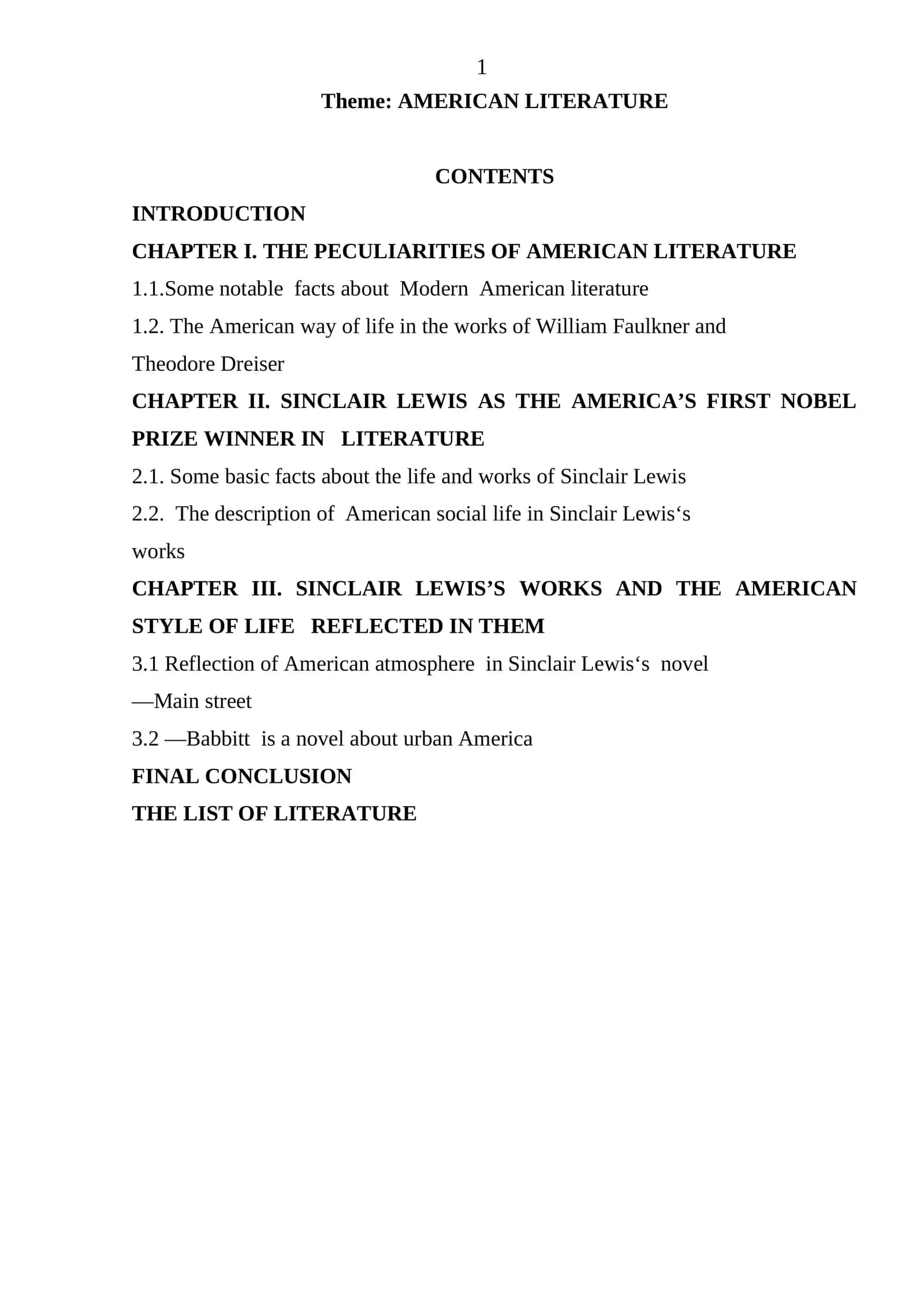 AMERICAN LITERATURE 1