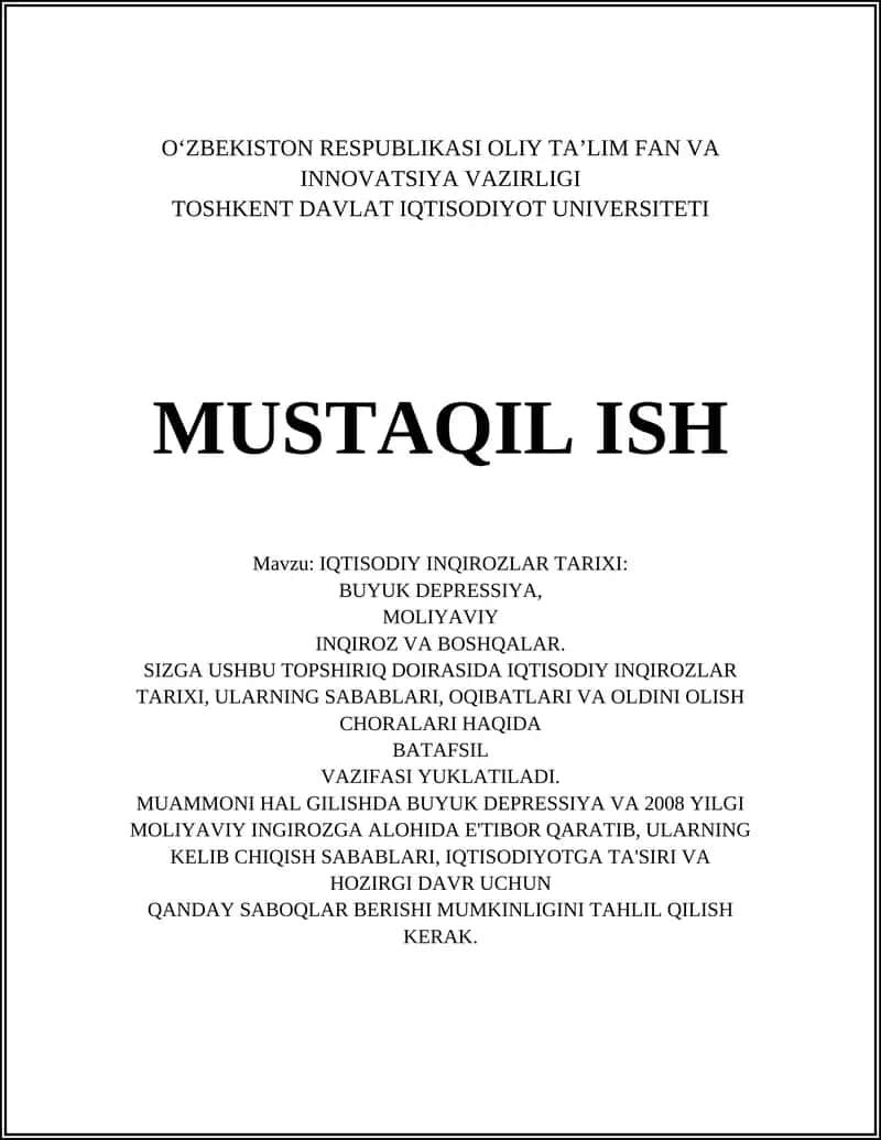 IQTISODIY INQIROZLAR TARIXI 1