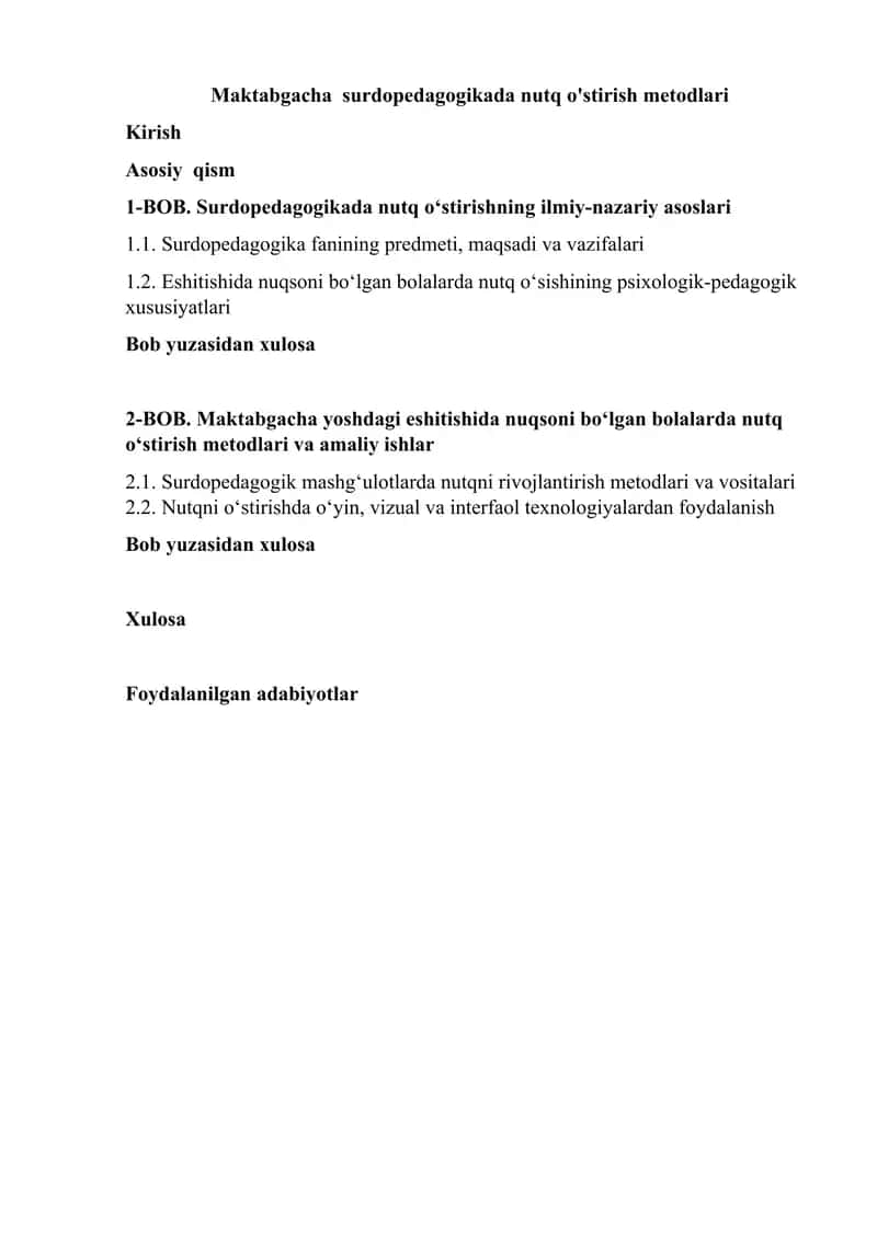 Maktabgacha  surdopedagogikada nutq o'stirish metodlari 1