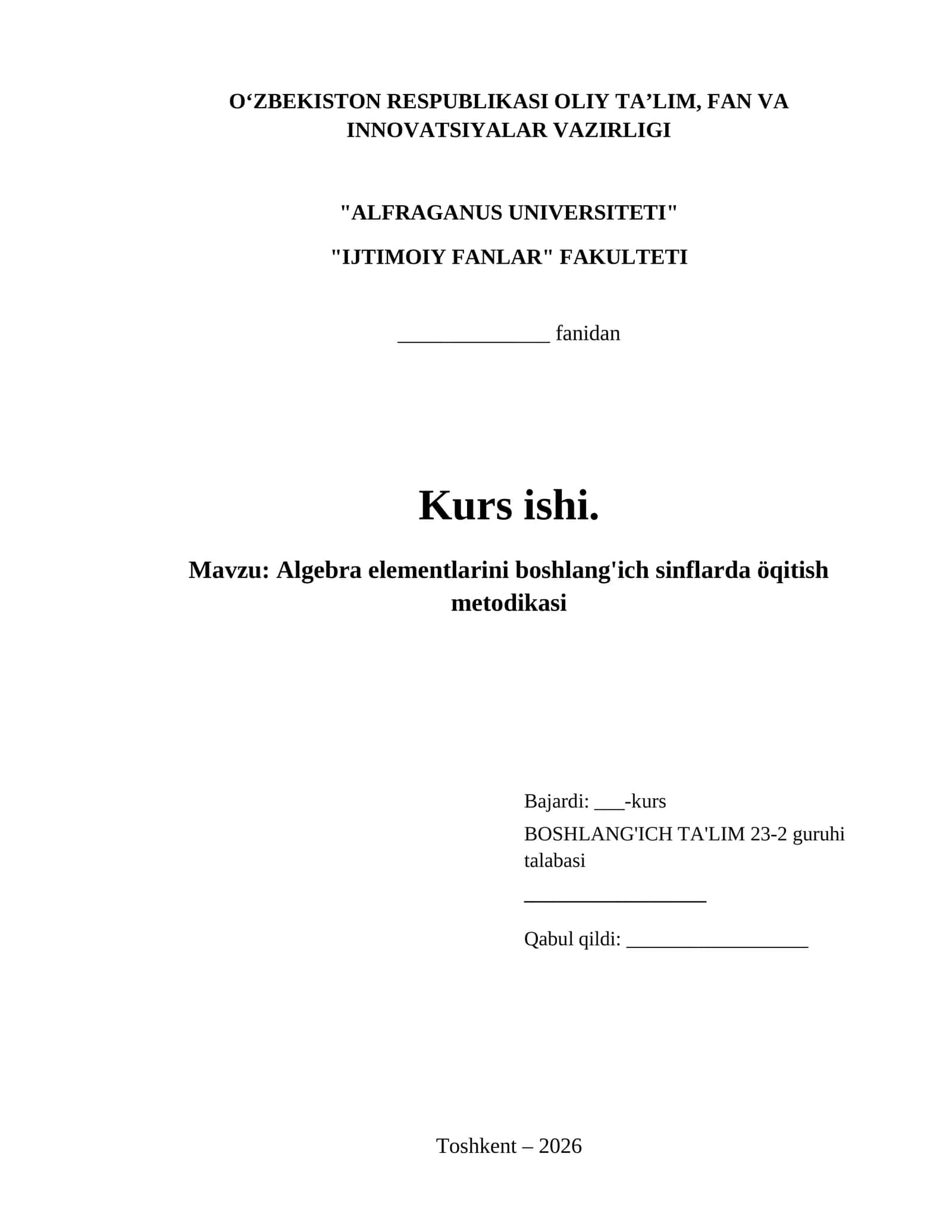 Algebra elementlarini boshlang'ich sinflarda öqitish metodikasi 1