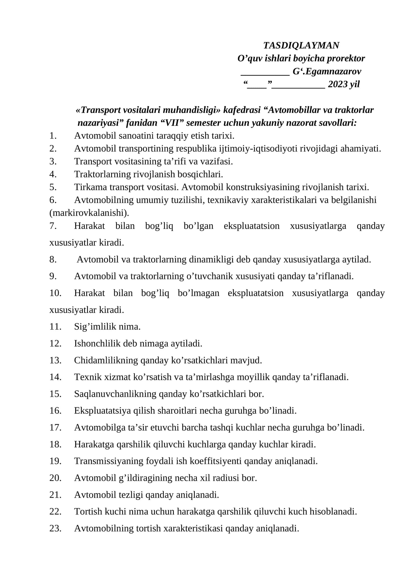 Transport vositalari muhandisligi 1