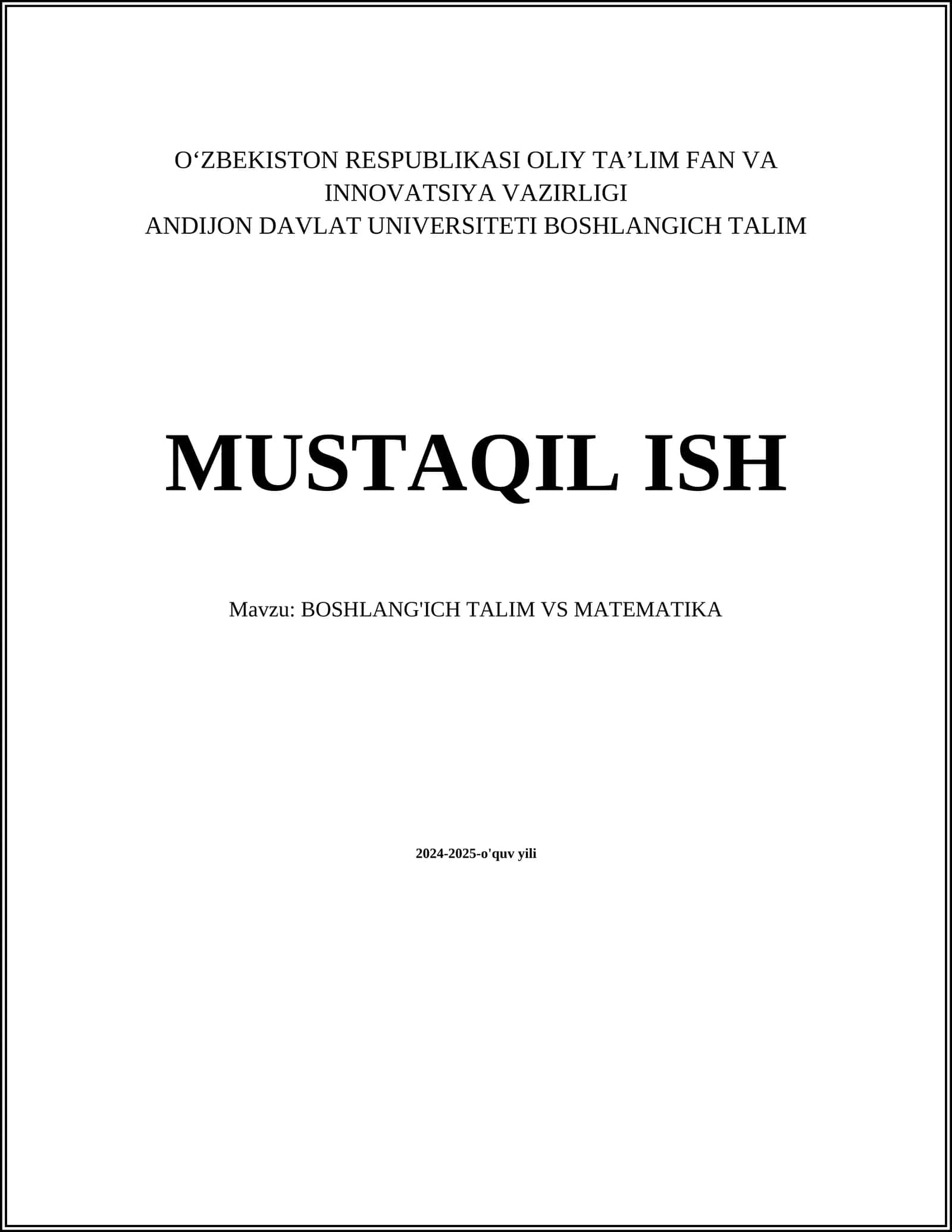 BOSHLANG'ICH TALIM VS MATEMATIKA 1