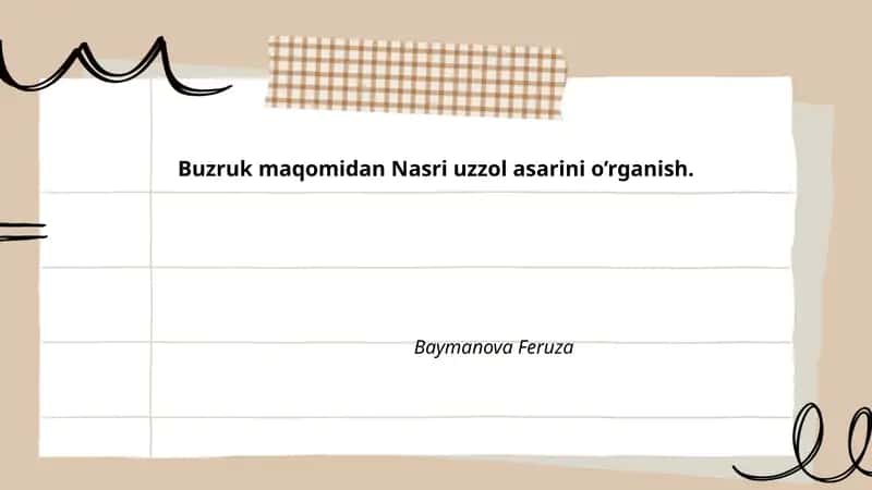 Buzruk maqomidan Nasri uzzol asarini o’rganish 1