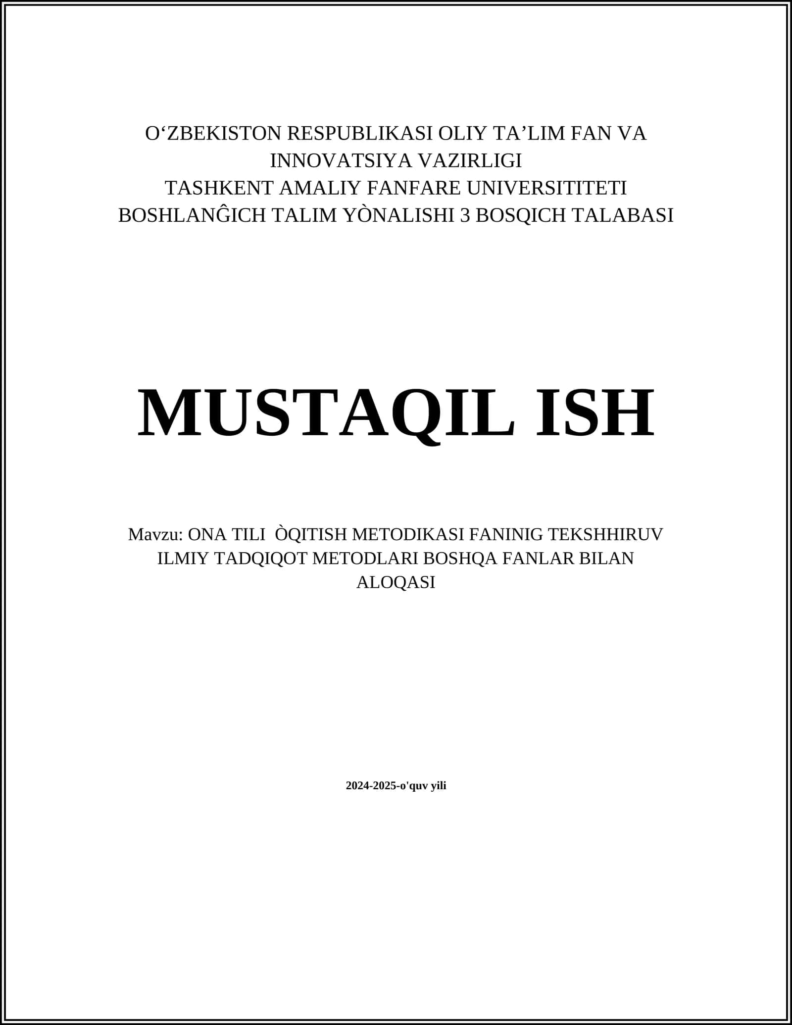ONA TILI ÒQITISH METODIKASI 1