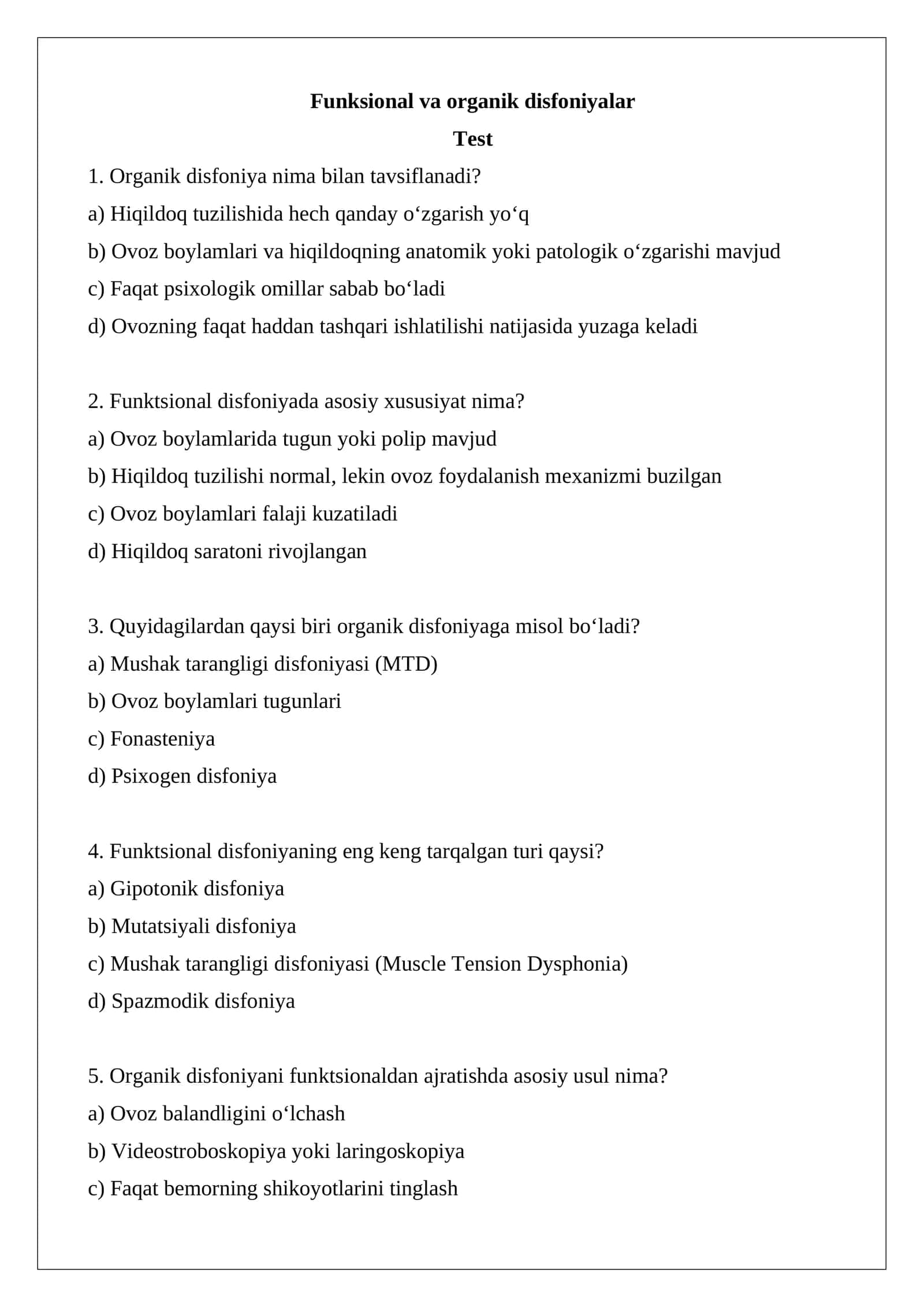 Funktsional va organik disfoniyalar 1