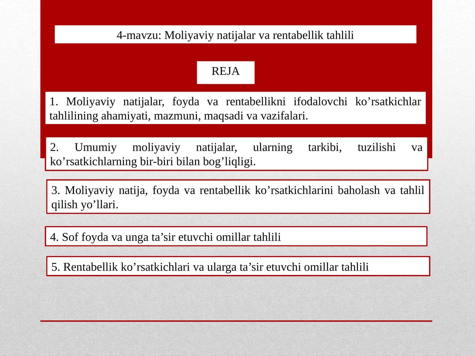 Moliyaviy natijalar va rentabellik tahlili 1
