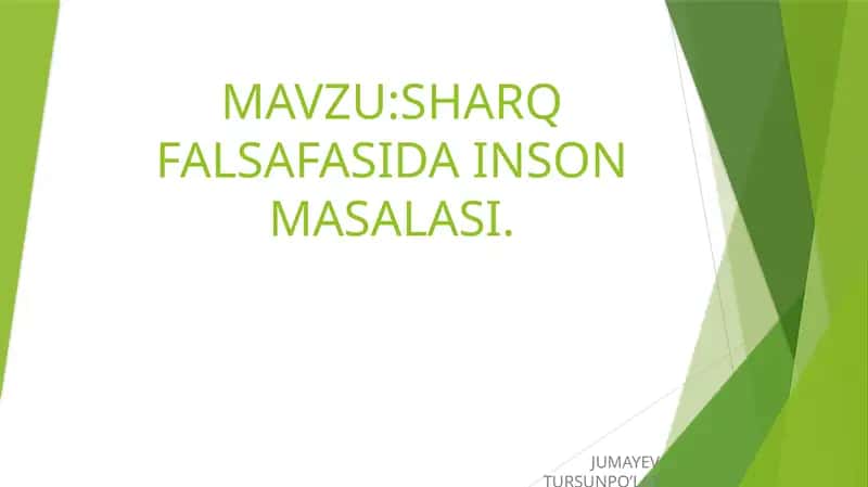 SHARQ FALSAFASIDA INSON MASALASI 1