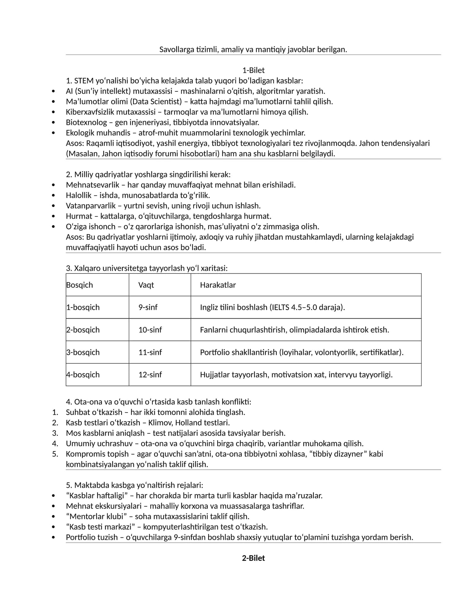 Maktab maslahatchisi suhbat savollariga javoblar 1