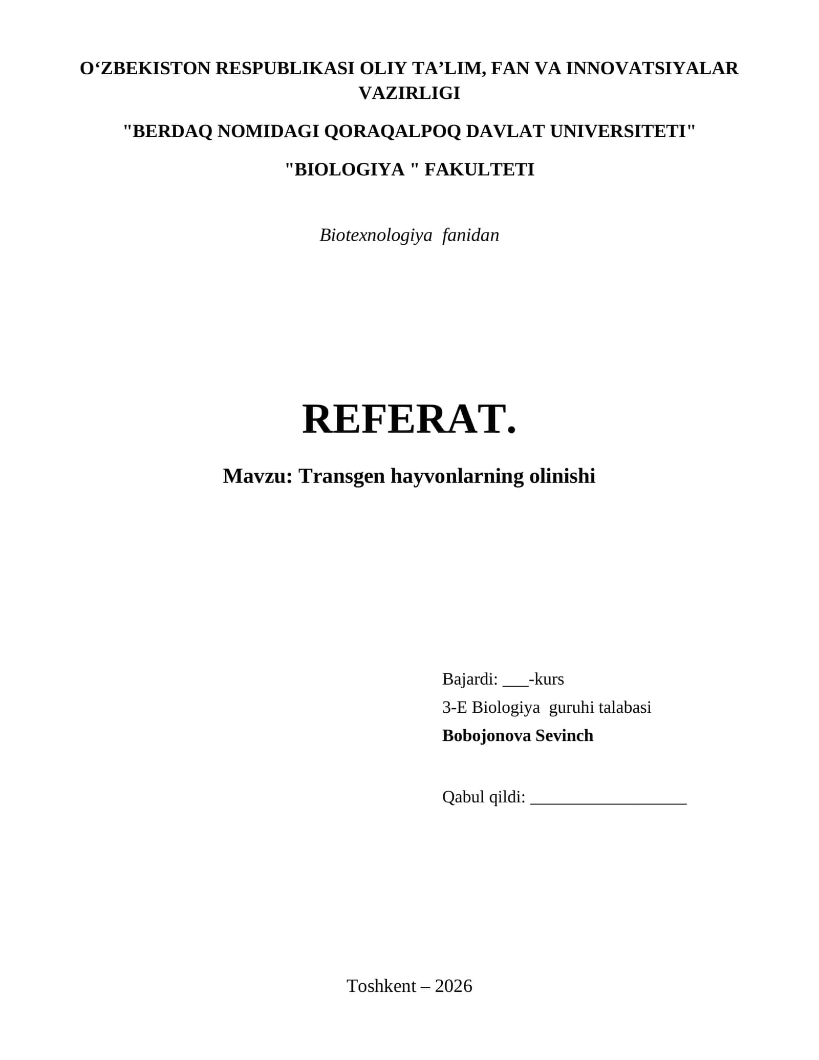 Transgen hayvonlarning olinishi 1