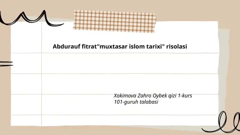 Abdurauf Fitrat Muxtasar Islom tarixi risolasi 1