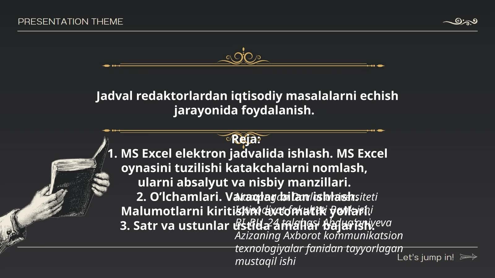 MS Excel elektron jadvalida ishlash 1