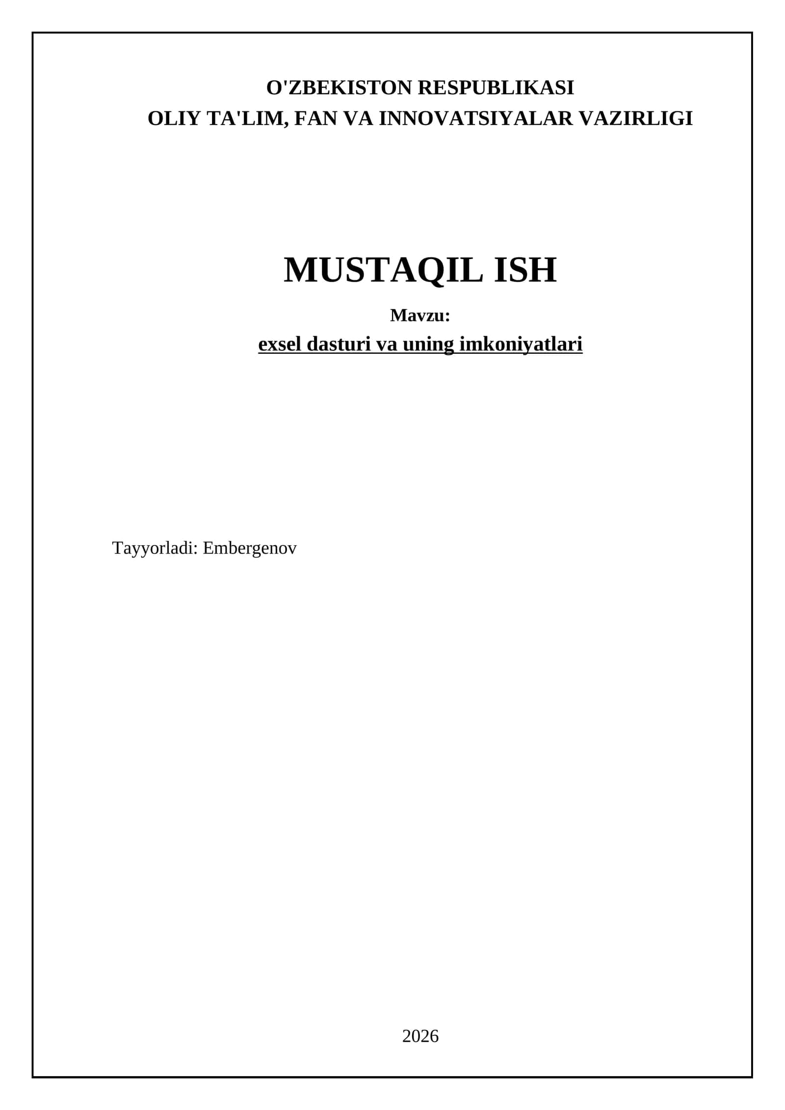 exsel dasturi va uning imkoniyatlari 1