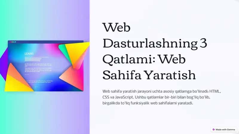 Web Dasturlashning 3 Qatlami: Web Sahifa Yaratish 1