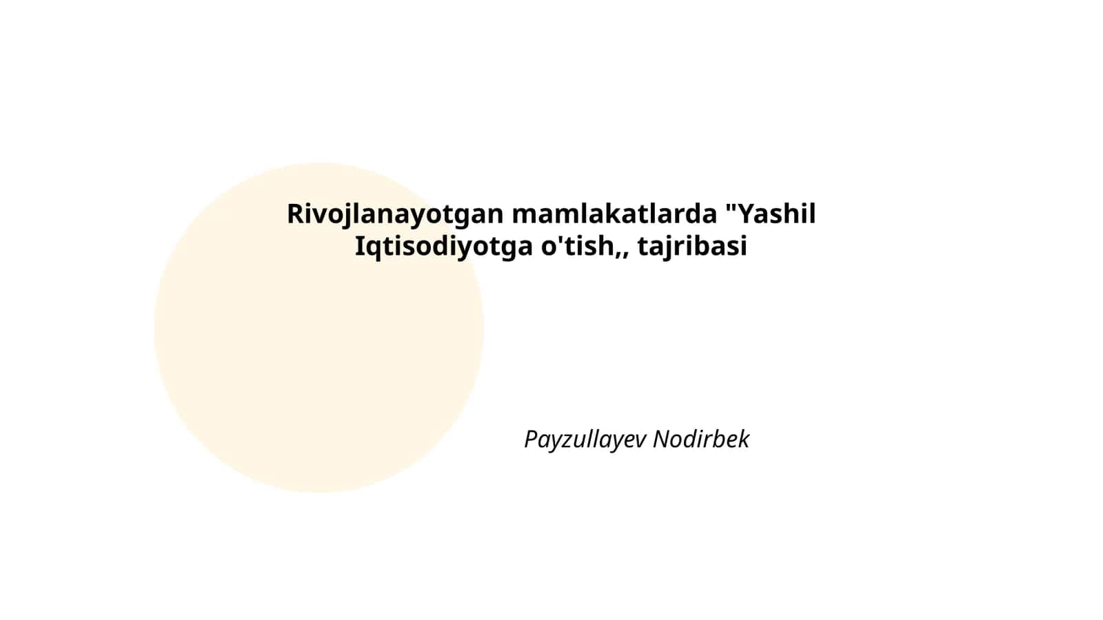 Yashil Iqtisodiyotga o'tish tajribasi 1