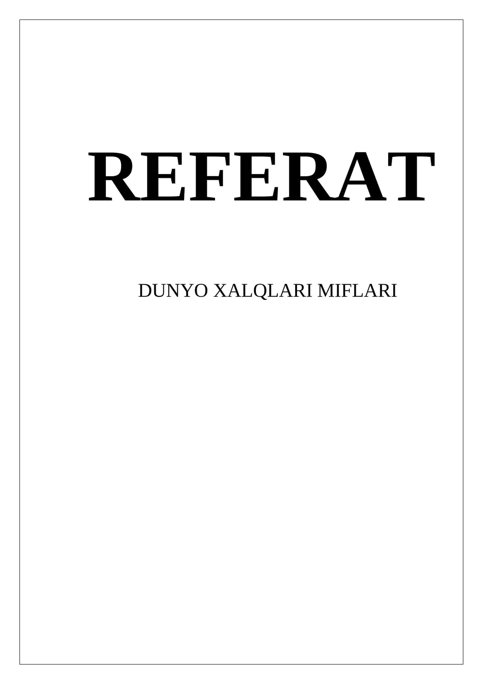 Dunyo xalqlari miflari referat 1