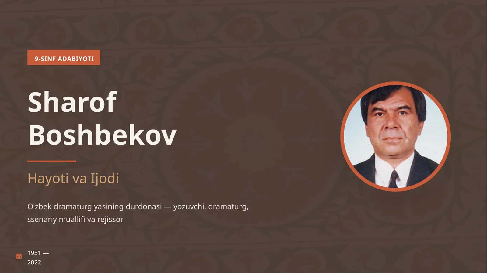 Sharof Boshbekov  hayoti va Ijodi 1