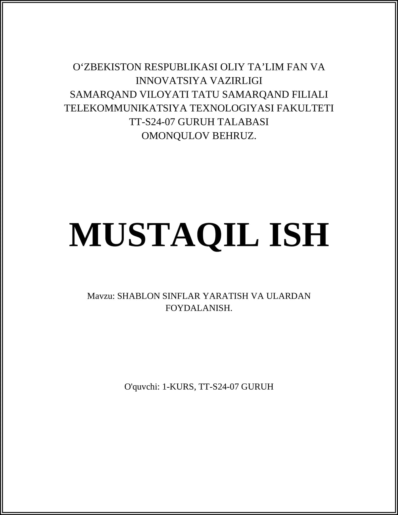 SHABLON SINFLAR YARATISH VA ULARDAN FOYDALANISH 1