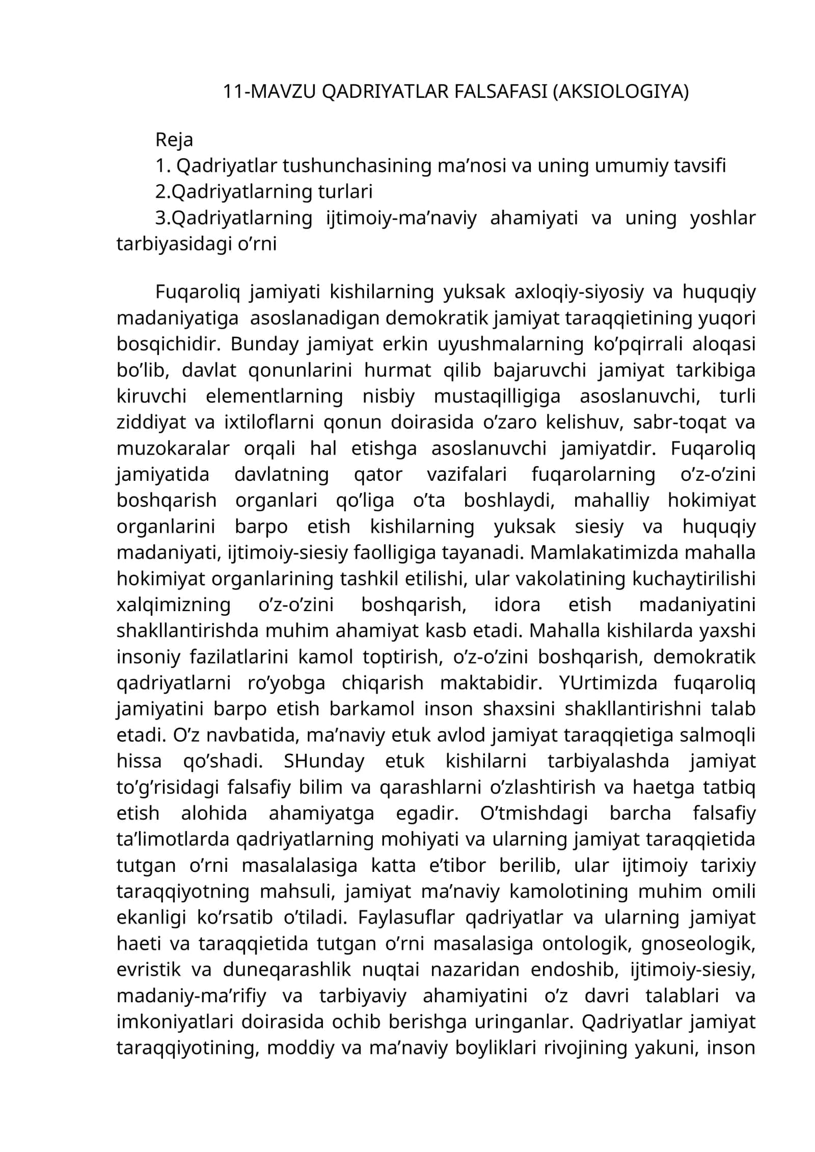 11-MАVZU QАDRIYATLАR FАLSАFАSI (АKSIОLОGIYA) 1