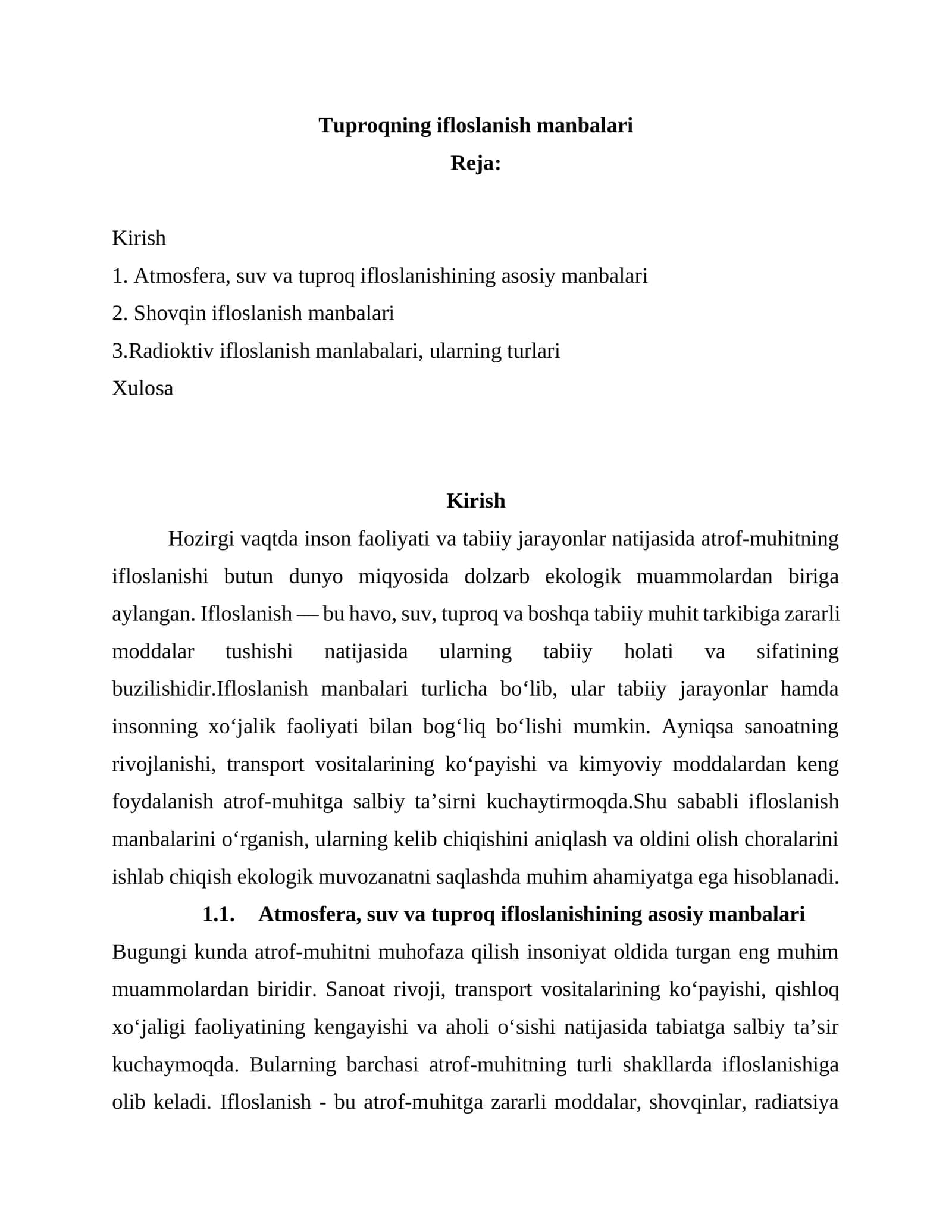 Tuproqning ifloslanish manbalari 1