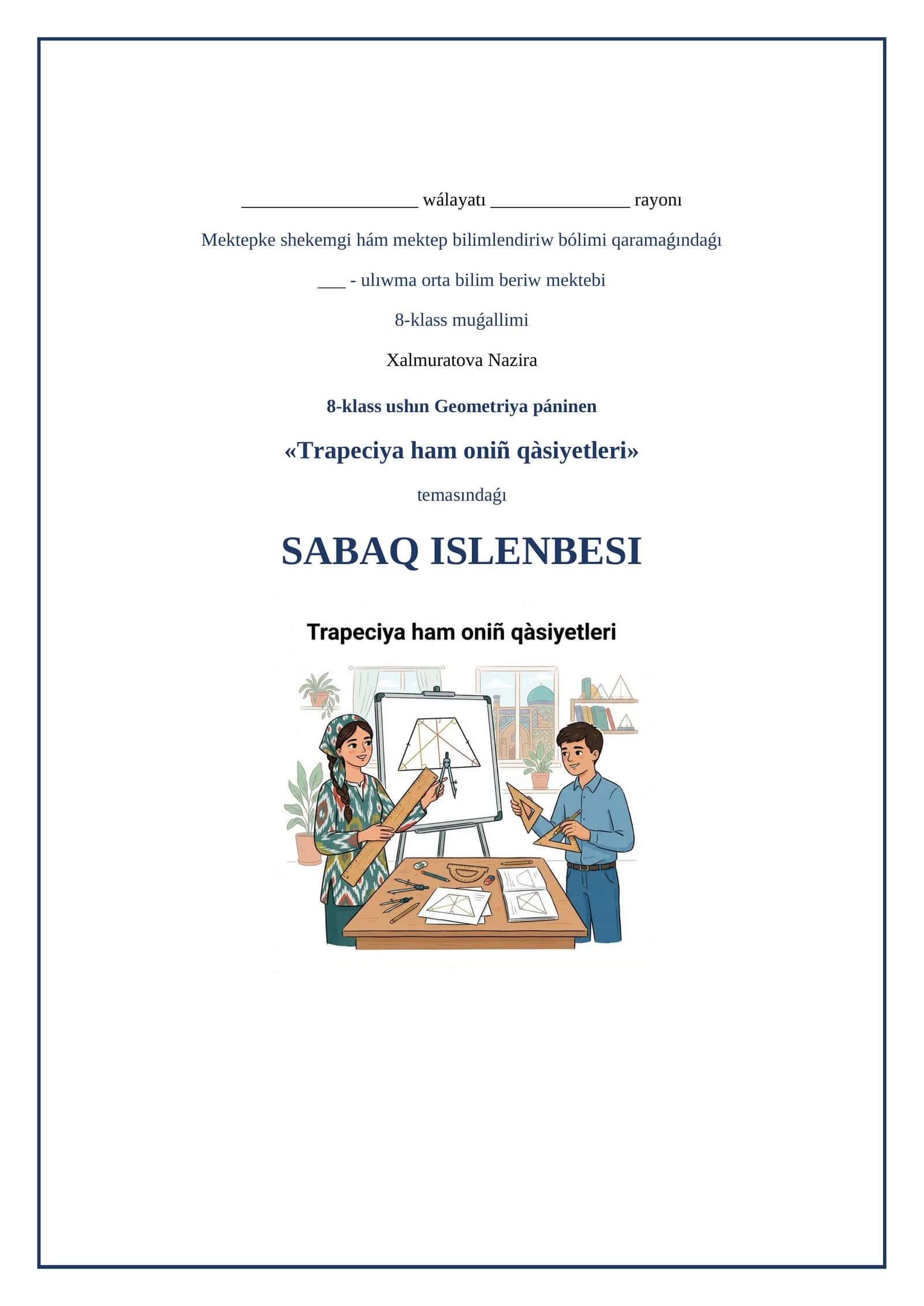 Lesson on Trapeciya ham oniñ qàsiyetleri 1