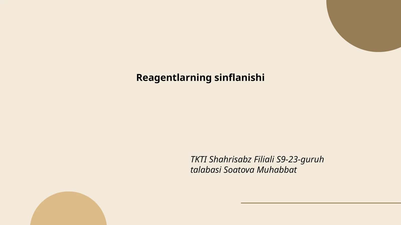 Reagentlarning sinflanishi 1