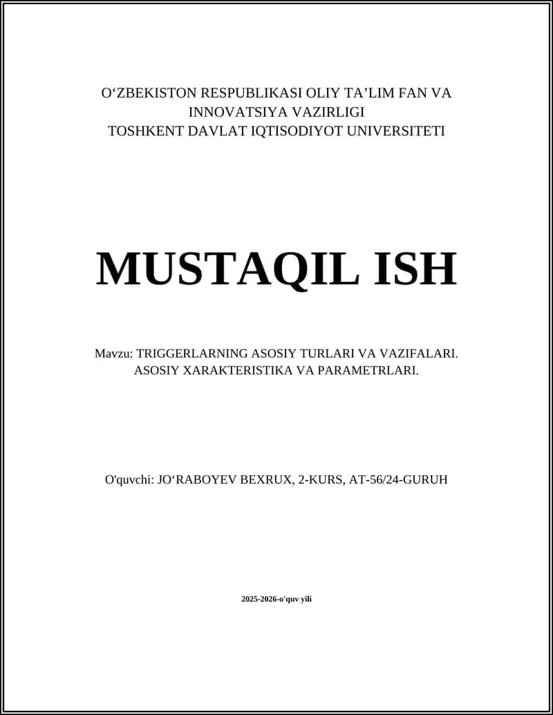 TRIGGERLARNING ASOSIY TURLARI VA VAZIFALARI 1