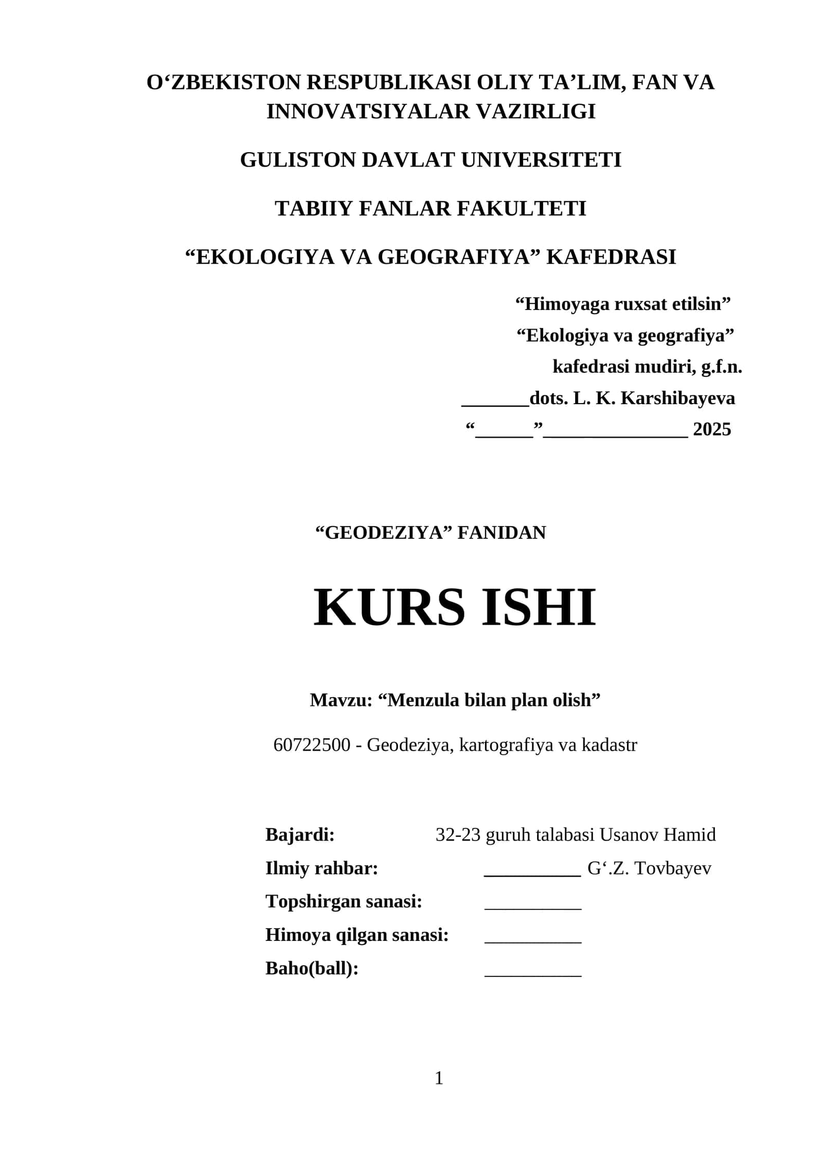 "Menzula bilan plan olish" 1