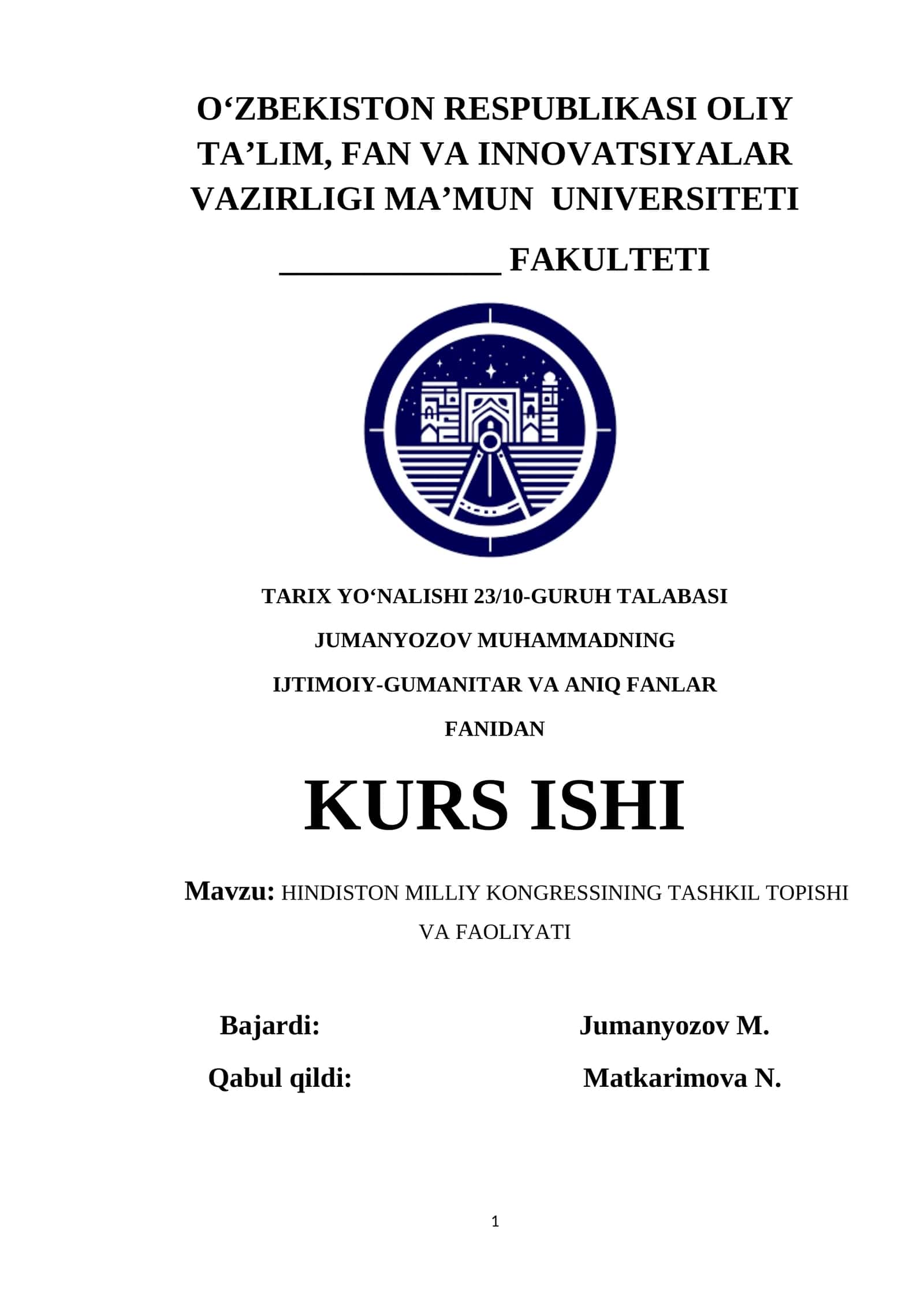 HINDISTON MILLIY KONGRESSINING TASHKIL TOPISHI VA FAOLIYATI 1