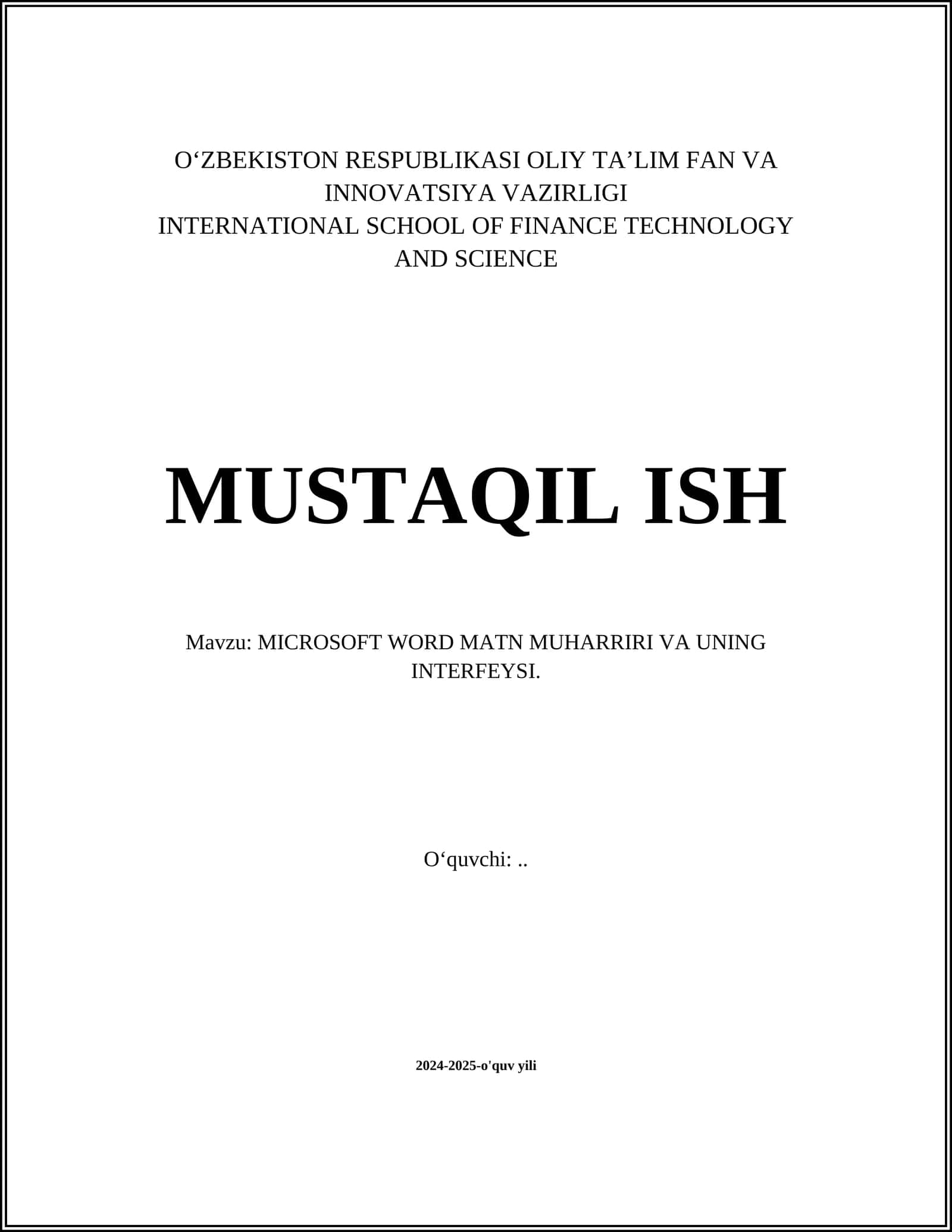 MICROSOFT WORD MATN MUHARRIRI VA UNING INTERFEYSI 1